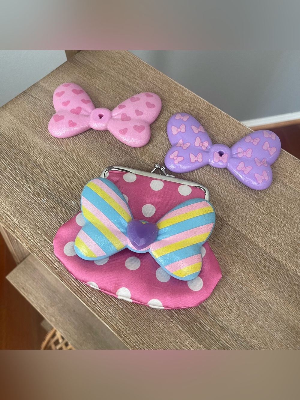 Auth. Disney Minnie Mouse Pink Polka Dot Kisslock Purse Bow Pretend Play Party